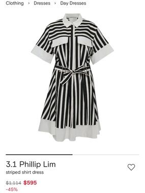 3.1 Phillip Lim Black and White Striped Tie-Waist Shirt Dress